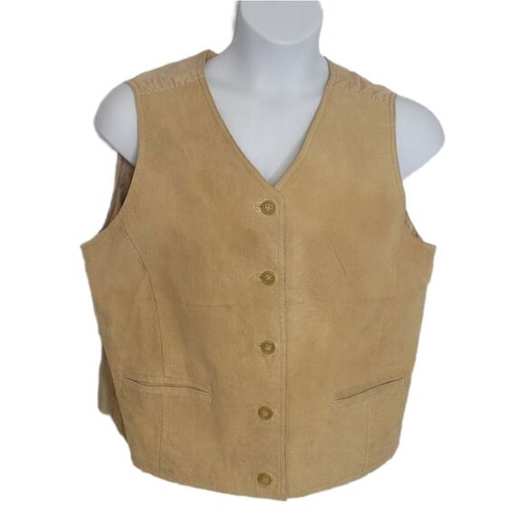 VINTAGE 90s vest‎ boxy tan leather southwestern button up XL - Picture 1 of 8